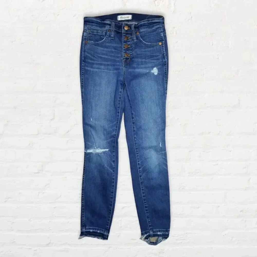 ♥️ Madewell ♥️| 10" High Rise Skinny Button Fly Drop Hem Jean's Sz 25 - Picture 2 of 9